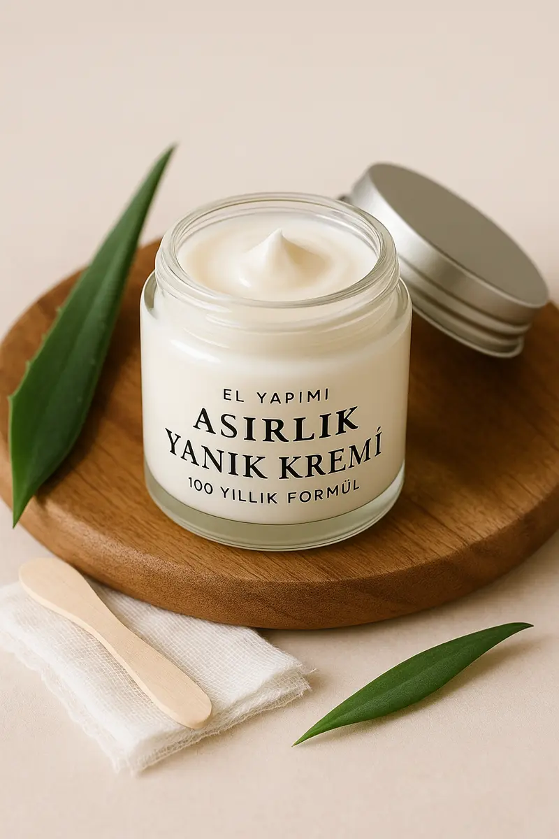 Krem kavanozu, yanında gazlı bez ve ahşap spatula
