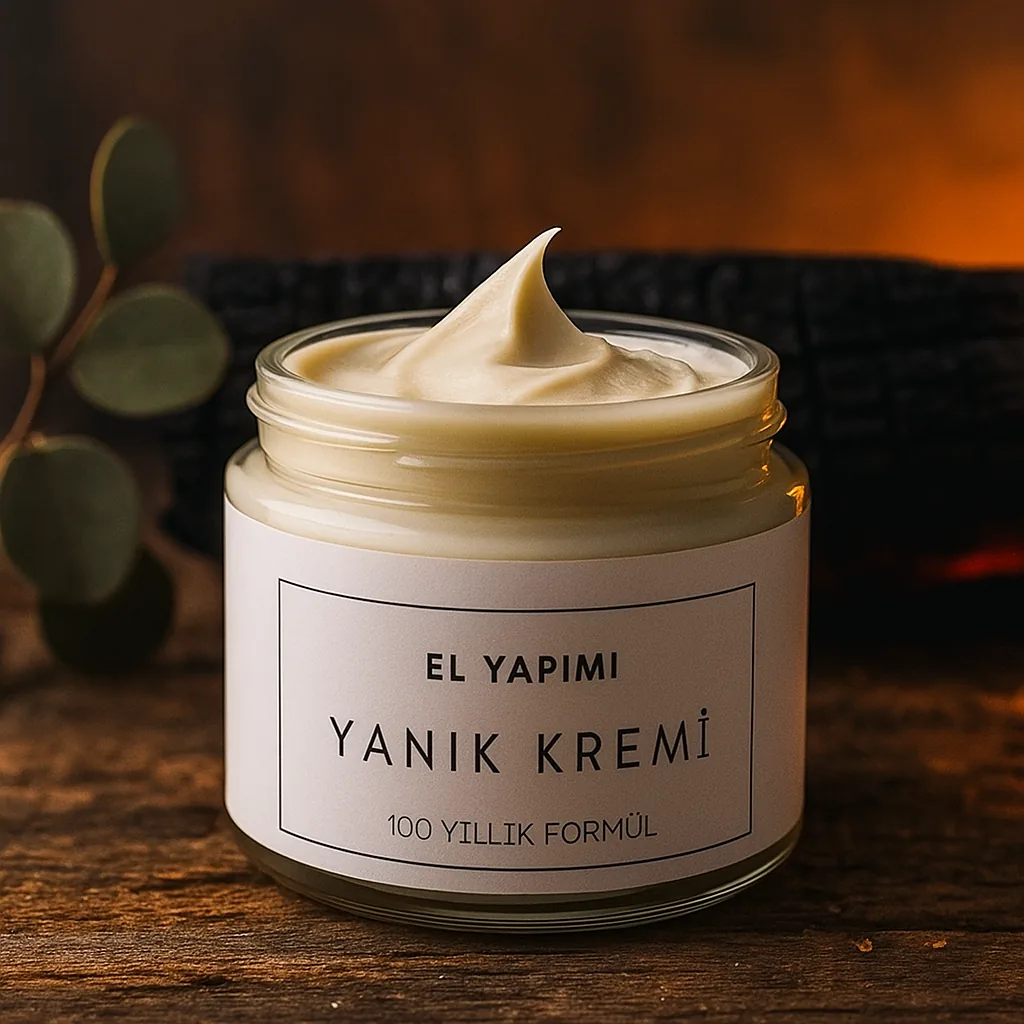 Kor ateşin önünde duran açık krem kavanozu